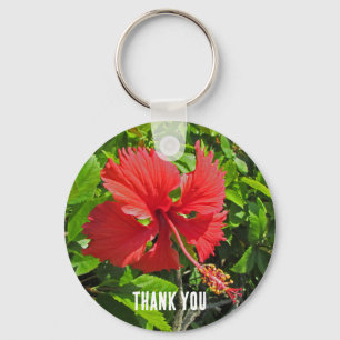 Thank You Tropical Flower Bright Pink Floral Key Ring