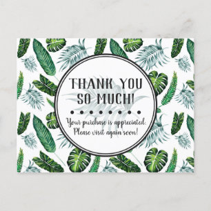 Thank You Tropical Foliage Palm Leaves & Greenery Postcard