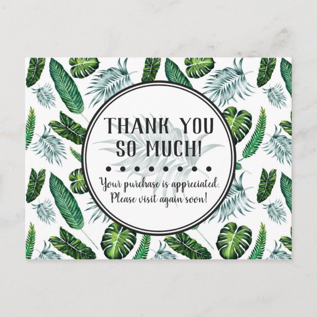 Thank You Tropical Foliage Palm Leaves & Greenery Postcard (Front)