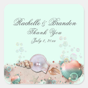 Thank You Tropical Island Beach Seashells  Square Sticker