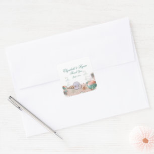 Thank You Tropical Island Beach Wedding Seashells  Square Sticker