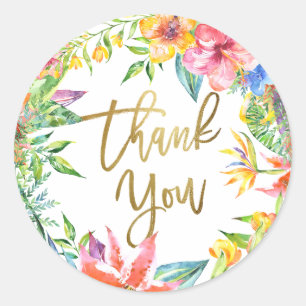 Thank you   Tropical Luau Watercolor Flowers Classic Round Sticker