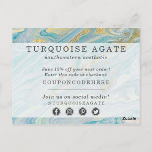 Thank You Turquoise Gold Agate Stone Geode Coupon Postcard