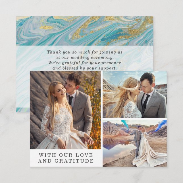 Thank You Turquoise & Gold Marble Geode Photo Card (Front/Back)