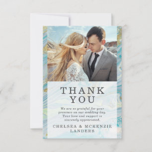 Thank You Turquoise Gold Marble Geode Wedding Card