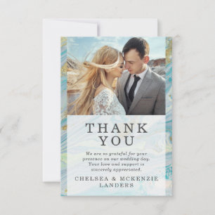 Thank You Turquoise Gold Marble Geode Wedding Card