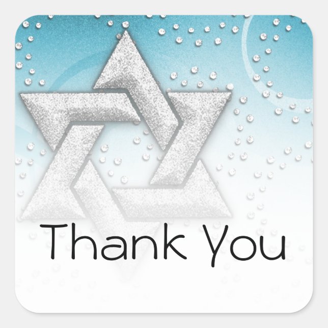 Thank You Turquoise Shimmer Star of David Square Sticker (Front)