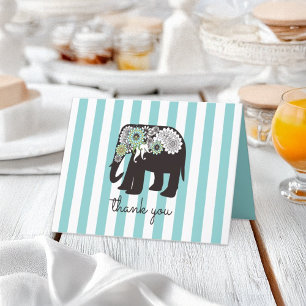 Thank You Turquoise Stripe Paisley Elephant Card