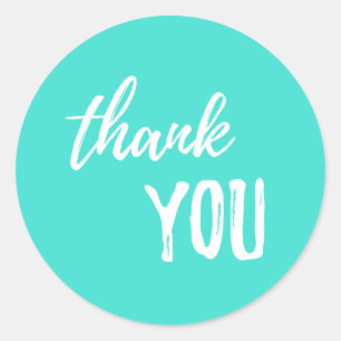 Thank You Turquoise White Brushstroke Typography Classic Round Sticker
