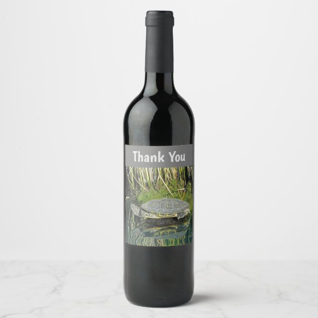 Thank You Turtle with Water Reflection Nature Wine Label (Front)