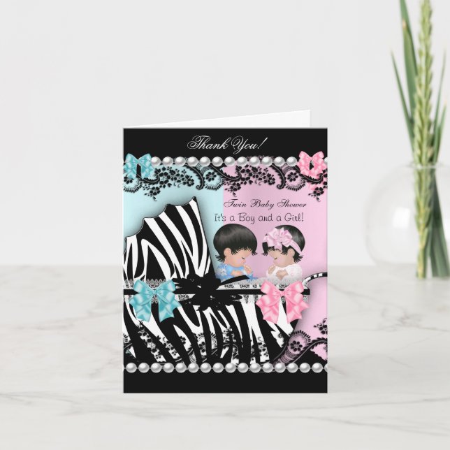 Thank You Twin Baby Shower Cute Girl Pink Boy Blue (Front)