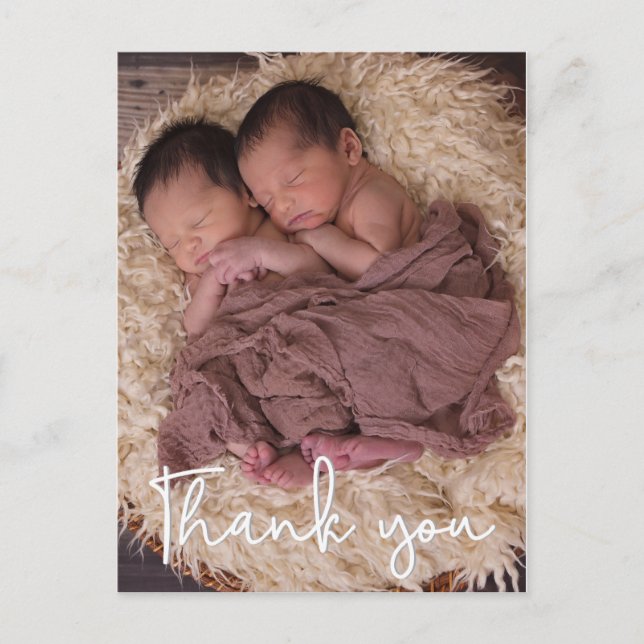 Thank You Twin Birth Announcement Vertical Postcard (Front)