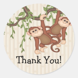 Thank You! Twin Monkeys Baby Shower Classic Round Sticker