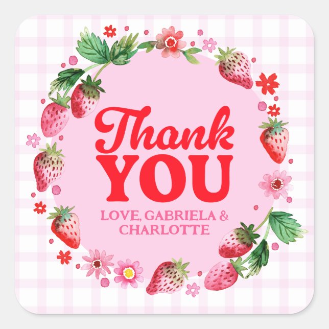 Thank You Twins Joint Strawberry 1st Birthday Square Sticker (Front)