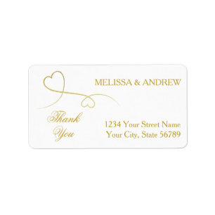 Thank You Two Elegant Gold Hearts Wedding Label