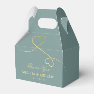 Thank You Two Gold Hearts Emerald Green Wedding Favour Box