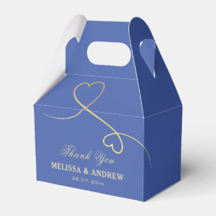 Thank You Two Gold Hearts Navy Blue Wedding Favour Box