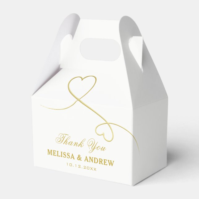 Thank You | Two Gold Hearts | Personalised Wedding Favour Box (Front Side)