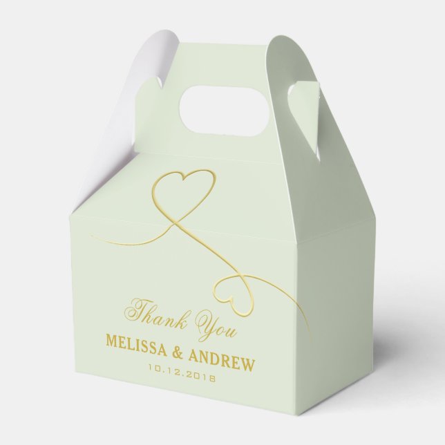 Thank You | Two Gold Hearts | Sage Green Wedding Favour Box (Front Side)