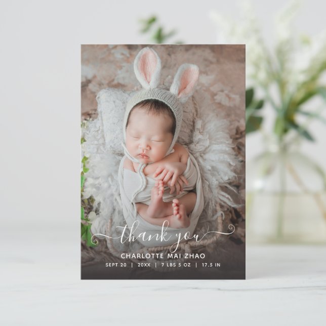 Thank You Two Photo Birth Announcement (Standing Front)