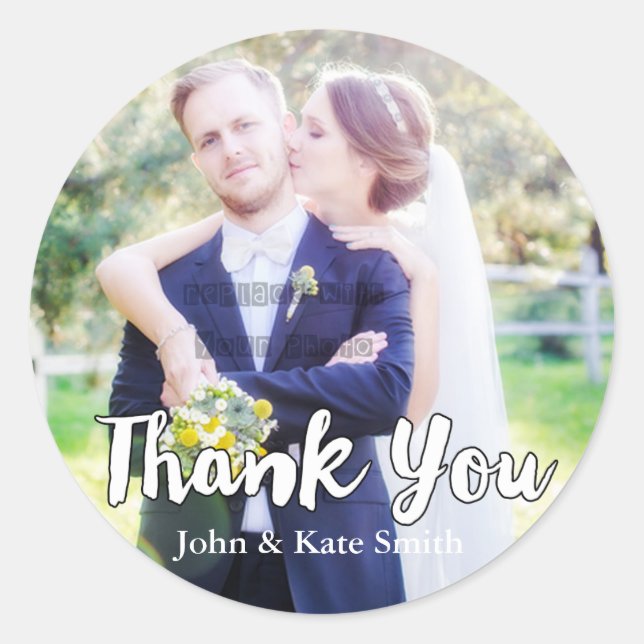 THANK YOU Typography 2 Wedding Favour Stickers (Front)