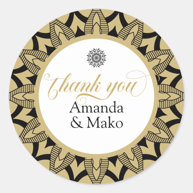 Thank you typography black mandala classic round sticker (Front)