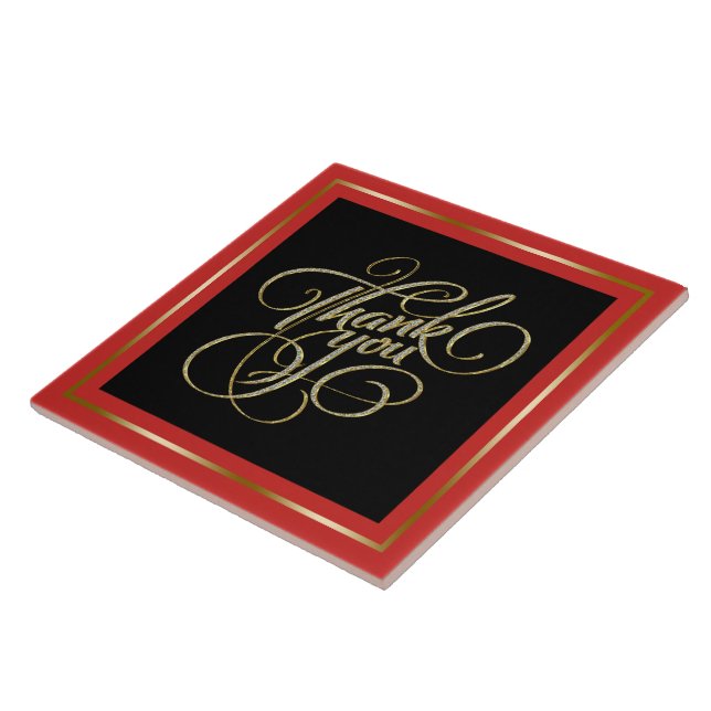 Thank You Typography Black & Red Frame Tile (Side)