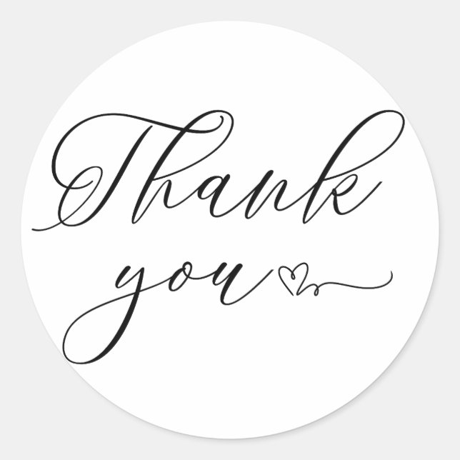 Thank You Typography Black Text Classic Round Sticker (Front)