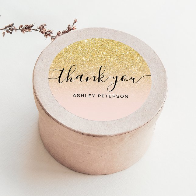 Thank you typography blush chic gold glitter ombre classic round sticker (Creator Uploaded)