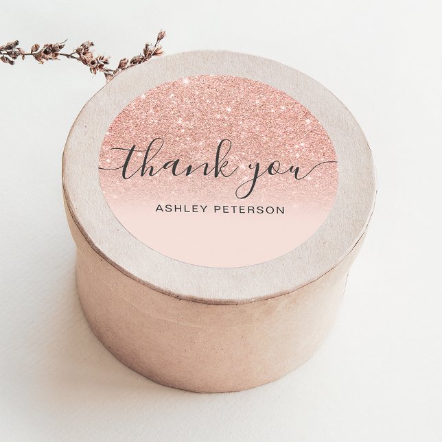 Thank you typography blush rose gold glitter ombre classic round sticker (Creator Uploaded)