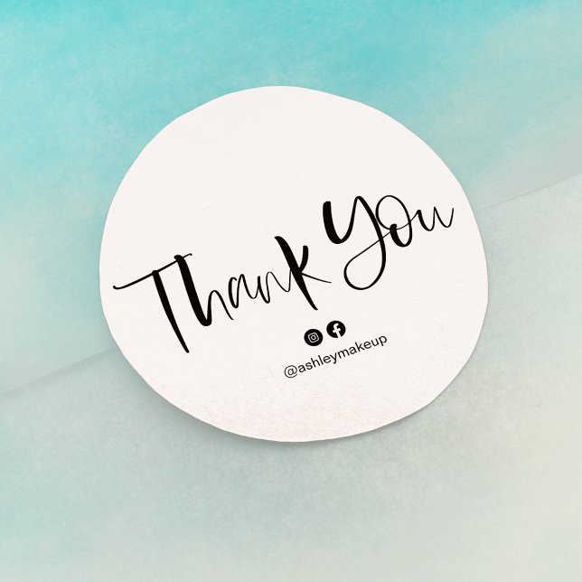 Thank you typography brush font black and white classic round sticker (Creator Uploaded)