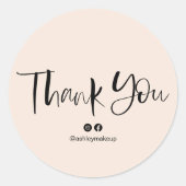 Thank you typography brush font pastel blush pink classic round sticker (Front)