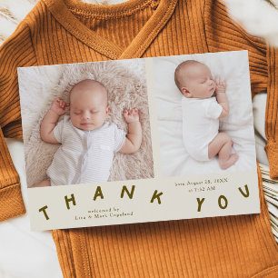 Thank You Typography Cream Birth Photo  Announcement