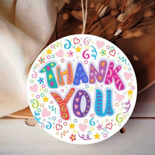Thank you typography floral lettering decorative classic round sticker