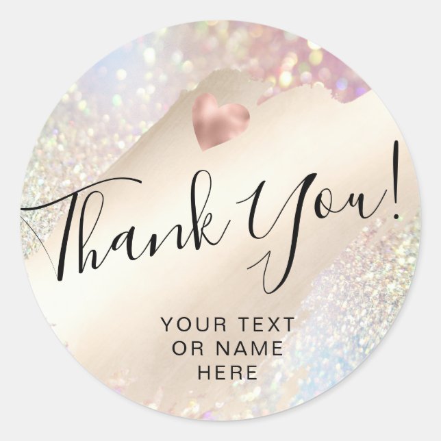 Thank you typography heart glitter modern girly classic round sticker (Front)