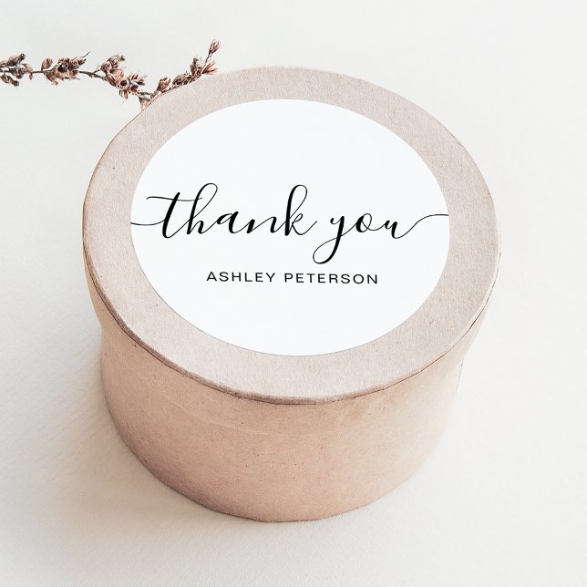 Thank you typography minimalist black and white classic round sticker (Creator Uploaded)