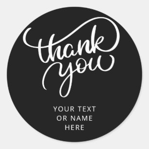 Thank you typography minimalist black and white classic round sticker