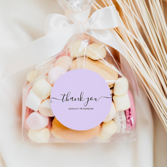 Thank you typography minimalist pastel purple classic round sticker (Creator Uploaded)