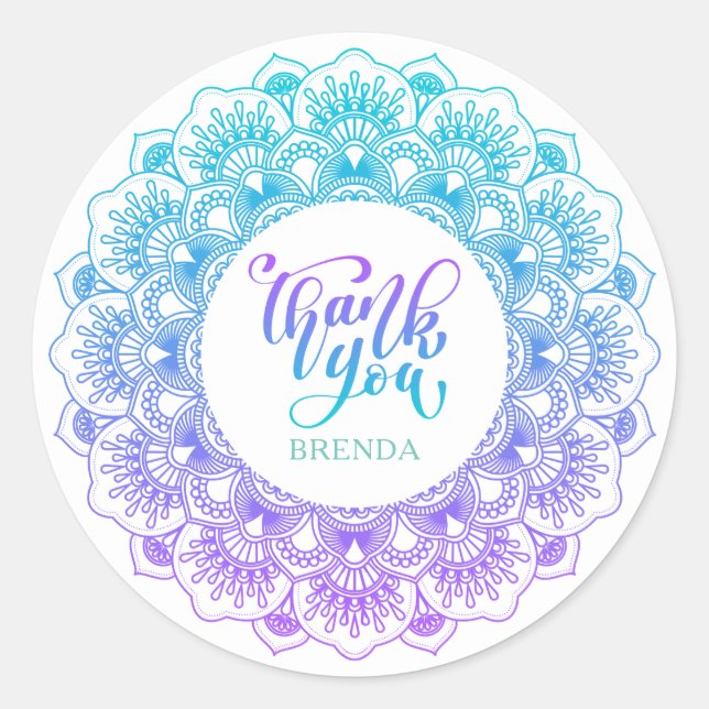 Thank you typography Ornate mandala Classic Round Sticker (Front)