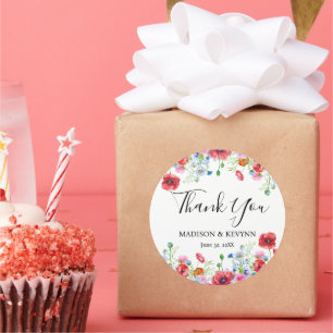 Thank you typography pastel meadow wild flowers classic round sticker
