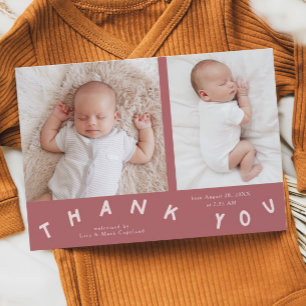 Thank You Typography Pink Birth Photo Announcement