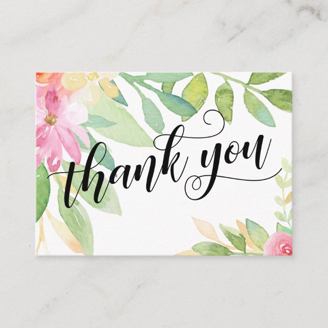 Thank You Typography Pink Floral Wedding Favour Enclosure Card (Front)