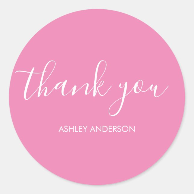Thank You Typography Plain Pink Classic Round Sticker (Front)