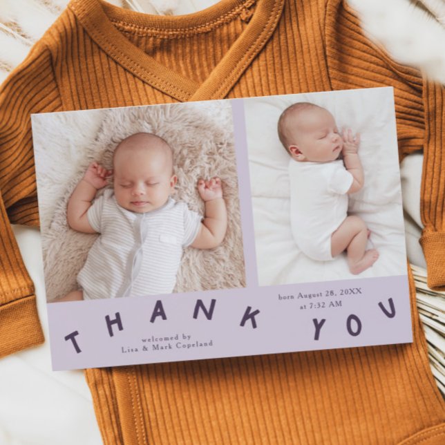 Thank You Typography Purple Birth Photo  Announcement (Creator Uploaded)