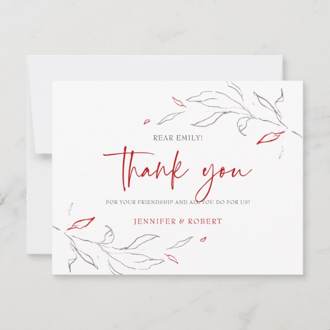 Thank you typography red and grey flowers card (Front)