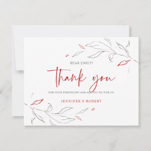 Thank you typography red and grey flowers card