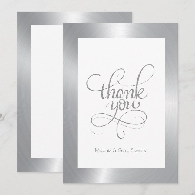 Thank you typography, silver on white background (Front/Back)