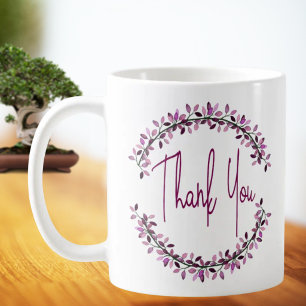 Thank You Typography Simple Chic Leaf Wreath Coffee Mug