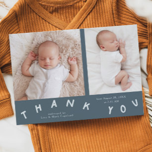 Thank You Typography Slate Blue Birth Photo  Announcement