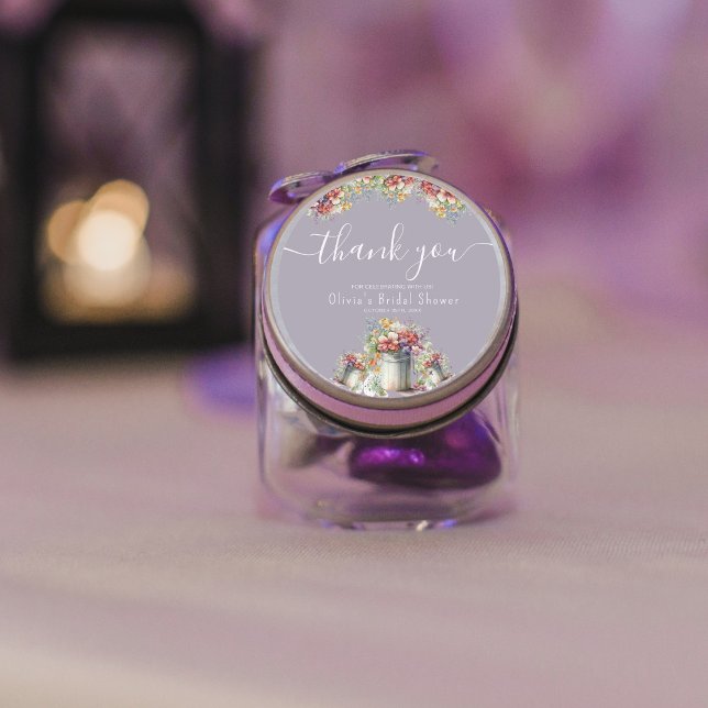 Thank You Typography Spring Flowers Bridal Shower Classic Round Sticker (Creator Uploaded)